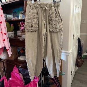 Beige Patterned Jogger Pants